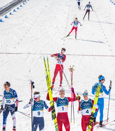 260208 Mathis Desloges of France, Johannes Hosflot Klaebo of Norway and Martin Lowstrom Nyenget of Norway celebrate after the men s 20 km cross-country skiing skiathlon during day 2 of the 2026 Winter Olympics on February 8, 2026 in Val di Fiemme. Photo: Maxim Thore BILDBYRAN kod MT MT0964 skidor cross-country skiing langrenn Olympic Games, Olympische Spiele, Olympia, OS olympics winter olympics os ol olympiska spel vinter-os olympiske leker milano cortina 2026 milan cortina 2026 milano cortina 2026 olympic games milano cortina 2026 winter olympic games milano cortina-os milano cortina-ol vinter-ol 2 bbeng herr skiathlon frankrike norge jubel *** 260208 Mathis Desloges of France, Johannes Hosflot Klaebo of Norway and Martin Lowstrom Nyenget of Norway celebrate after the men s 20 km cross country skiing skiathlon during day 2 of the 2026 Winter Olympics on February 8, 2026 in Val di Fiemme Photo Maxim Thore BILDBYRAN kod MT MT0964 skidor cross country skiing langrenn olympic games olympics winter olympics os ol olympiska spel vinter os olympiske leker milano cortina 2026 milan cortina 2026 milano cortina 2026 olympic games milano cortina 2026 winter olympic games milano cortina os milano cortina ol vinter ol 2 bbeng herr skiathlon frankrike norge jubel  Copyright: MAXIMxTHORE BB260208MT037