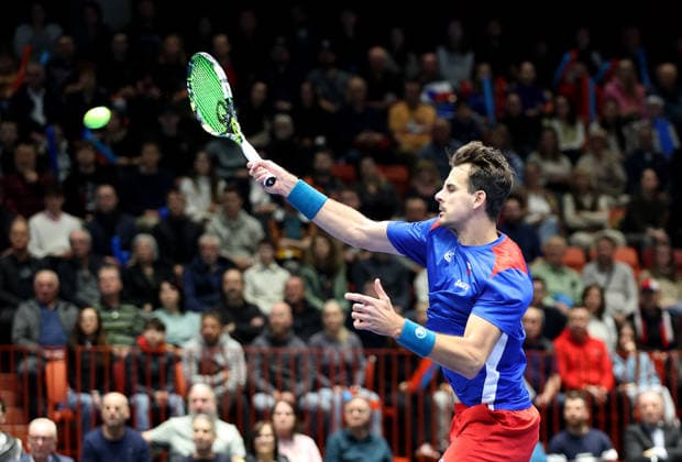 Davis Cup doubles qualifying tennis match on February 8, 2026, in Jihlava. Petr Nouza of the Czech Republic. (CTKxPhoto LiborxPlihal) CTKPhotoP2026020803007  CTKPhotoP2026020803007