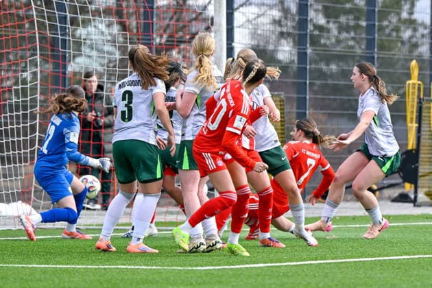 Elira Terakaj FCB, 7 2 v re scores the goal to 1 1, Torschuetze zum 1 1, scores the goal, Tor, Goal, Torerfolg, Action, Aktion, 08 02 2026, München Deutschland , Fußball,2 Frauen Bundesliga, FC Bayern München II VfL Wolfsburg II, DFB DFL REGULATIONS PROHIBIT ANY USE OF PHOTOGRAPHS AS IMAGE SEQUENCES AND OR QUASI VIDEO xslx