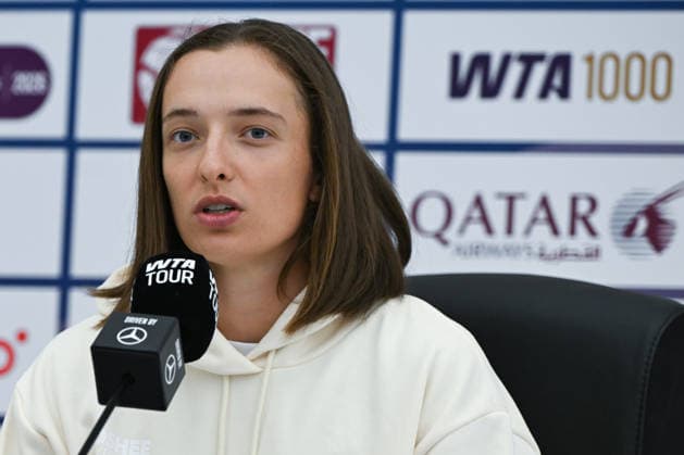 Qatar TotalEnergies Open 2026 - Day One DOHA, QATAR FEBRUARY 8: Iga Swiatek of Poland speaks during a press conference, PK, Pressekonferenz on Media Day at the Qatar TotalEnergies Open, part of the Hologic WTA, Tennis Damen Tour, at the Khalifa International Tennis and Squash Complex, in Doha, Qatar, February 8, 2026. Doha Qatar Copyright: xArturxWidakx originalFilename:widak-qatartot260208_npPHA.jpg