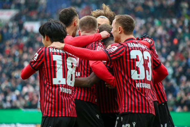 Germany Soccer 2 Bundesliga 2025 26, 21 Matchday Hannover 96 vs Holstein Kiel Heinz von Heiden Arena Stadion Hannover Goal celebration Benjamin Källman Benjamin Kallman Hannover 96, 9 NoÃ l AsÃ ko Noel Aseko Hannover 96, 15 Daisuke Yokota Hannover 96, 18 Maurice Neubauer Hannover 96, 33 Enzo Leopold Hannover 96, 8 Hannover Copyright: xAymanxAlahmedx