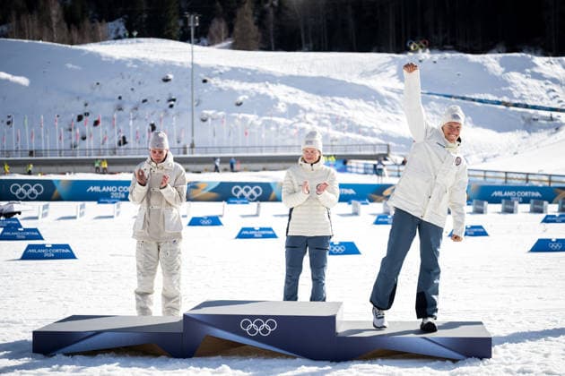 260208 Mathis Desloges of France, Johannes Hosflot Klaebo of Norway and Martin Lowstrom Nyenget of Norway celebrate on the podium after the men s 20 km cross-country skiing skiathlon during day 2 of the 2026 Winter Olympics on February 8, 2026 in Val di Fiemme. Photo: Maxim Thore BILDBYRAN kod MT MT0964 skidor cross-country skiing langrenn Olympic Games, Olympische Spiele, Olympia, OS olympics winter olympics os ol olympiska spel vinter-os olympiske leker milano cortina 2026 milan cortina 2026 milano cortina 2026 olympic games milano cortina 2026 winter olympic games milano cortina-os milano cortina-ol vinter-ol 2 bbeng herr skiathlon frankrike norge jubel *** 260208 Mathis Desloges of France, Johannes Hosflot Klaebo of Norway and Martin Lowstrom Nyenget of Norway celebrate on the podium after the men s 20 km cross country skiing skiathlon during day 2 of the 2026 Winter Olympics on February 8, 2026 in Val di Fiemme Photo Maxim Thore BILDBYRAN kod MT MT0964 skidor cross country skiing langrenn olympic games olympics winter olympics os ol olympiska spel vinter os olympiske leker milano cortina 2026 milan cortina 2026 milano cortina 2026 olympic games milano cortina 2026 winter olympic games milano cortina os milano cortina ol vinter ol 2 bbeng herr skiathlon frankrike norge jubel  Copyright: MAXIMxTHORE BB260208MT052