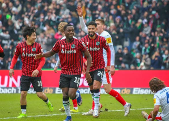 Germany Soccer 2 Bundesliga 2025 26, 21 Matchday Hannover 96 vs Holstein Kiel Heinz von Heiden Arena Stadion Hannover Goal celebration NoÃ l AsÃ ko Noel Aseko Hannover 96, 15 Elias Saad Hannover 96, 24 Daisuke Yokota Hannover 96, 18 Hannover Copyright: xAymanxAlahmedx