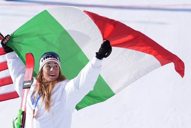 Sofia Goggia bronze medal at the finish line of a women s downhill alpine skiing race at the 2026 Winter Olympics in Cortina, Italy, on Saturday, February 8, 2026.  Copyright: xDavidexSpada LaPressex