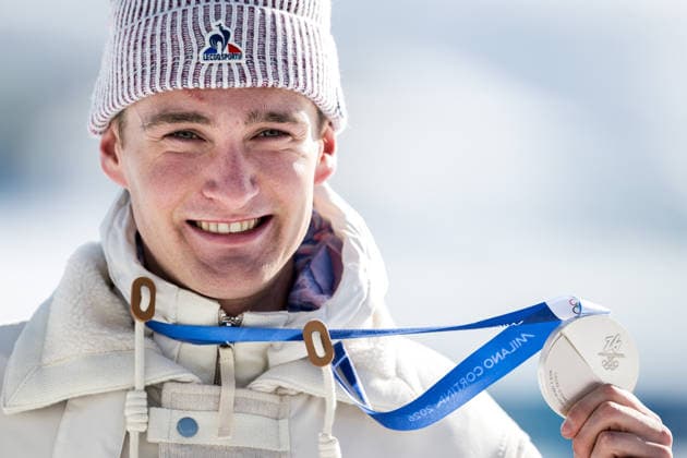 260208 Mathis Desloges of France celebrates with his silver medal on the podium after the men s 20 km cross-country skiing skiathlon during day 2 of the 2026 Winter Olympics on February 8, 2026 in Val di Fiemme. Photo: Maxim Thore BILDBYRAN kod MT MT0964 skidor cross-country skiing langrenn Olympic Games, Olympische Spiele, Olympia, OS olympics winter olympics os ol olympiska spel vinter-os olympiske leker milano cortina 2026 milan cortina 2026 milano cortina 2026 olympic games milano cortina 2026 winter olympic games milano cortina-os milano cortina-ol vinter-ol 2 bbeng herr skiathlon frankrike norge jubel *** 260208 Mathis Desloges of France celebrates with his silver medal on the podium after the men s 20 km cross country skiing skiathlon during day 2 of the 2026 Winter Olympics on February 8, 2026 in Val di Fiemme Photo Maxim Thore BILDBYRAN kod MT MT0964 skidor cross country skiing langrenn olympic games olympics winter olympics os ol olympiska spel vinter os olympiske leker milano cortina 2026 milan cortina 2026 milano cortina 2026 olympic games milano cortina 2026 winter olympic games milano cortina os milano cortina ol vinter ol 2 bbeng herr skiathlon frankrike norge jubel  Copyright: MAXIMxTHORE BB260208MT075