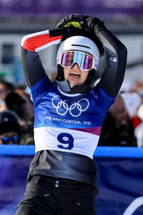 OLYMPICS - Winter Olympic Games, Olympische Spiele, Olympia, OS Milano Cortina 2026 LIVIGNO,ITALY,08.FEB.26 - OLYMPICS, SNOWBOARD - Winter Olympic Games Milano Cortina 2026, Parallel Giant Slalom, final, women, men. Image shows the rejoicing of Sabine Payer (AUT).  GEPAxpictures xWolfgangxGrebien