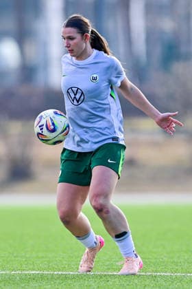 Lilly Meister Wolfsburg, 4 on the ball, Crop, Single image, Action, Action, 08 02 2026, Munich Germany , Soccer,2 Women Bundesliga, FC Bayern München II VfL Wolfsburg II, DFB DFL REGULATIONS PROHIBIT ANY USE OF PHOTOGRAPHS AS IMAGE SEQUENCES AND OR QUASI VIDEO xslx