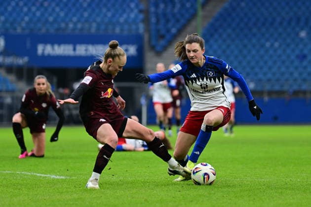 Soccer I Women I Season 2025 2026 I Bundesliga I 17 Matchday I Hamburger SV RB Leipzig I 08 02 2026 Victoria Krug 20, RB Leipzig Lotta Wrede 32, Hamburger SV Hamburg Volkspark, Volksparkstadion, Stadium, Volkspark Stadion Hamburg Germany Copyright: xLobeca FelixxSchlikisx
