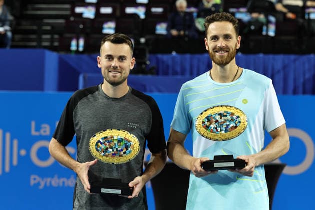 TENNIS : Finale Open Occitanie ATP, Tennis Herren 250 - 08 02 2026 Theo ARRIBAGE (FRA) Albano OLIVETTI (FRA) lors de la finale doubles du tournoi Open Occitanie ATP 250 a la Sud de France Arena de Montpellier, le 8 fevrier 2026. MontpellierFrance  Copyright: xValentinaxClaretx