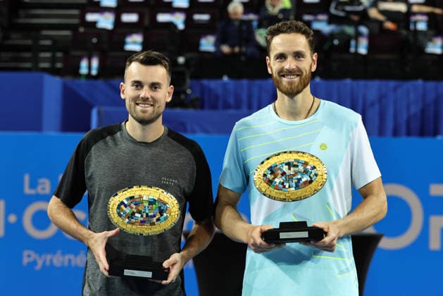 TENNIS : Finale Open Occitanie ATP, Tennis Herren 250 - 08 02 2026 Theo ARRIBAGE (FRA) Albano OLIVETTI (FRA) lors de la finale doubles du tournoi Open Occitanie ATP 250 a la Sud de France Arena de Montpellier, le 8 fevrier 2026. MontpellierFrance  Copyright: xValentinaxClaretx