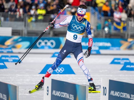 OLYMPICS - Winter Olympic Games, Olympische Spiele, Olympia, OS Milano Cortina 2026 VAL DI FIEMME,ITALY,08.FEB.26 - OLYMPICS, CROSS COUNTRY SKIING - Winter Olympic Games Milano Cortina 2026, 10km, 10km Skiathlon, men. Image shows Mathis Desloges (FRA) at the ski exchange.  GEPAxpictures xOliverxLerch