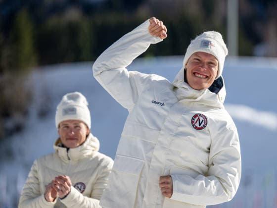 OLYMPICS - Winter Olympic Games, Olympische Spiele, Olympia, OS Milano Cortina 2026 VAL DI FIEMME,ITALY,08.FEB.26 - OLYMPICS, CROSS COUNTRY SKIING - Winter Olympic Games Milano Cortina 2026, 10km, 10km Skiathlon, men. Image shows Johannes Hoesflot Klaebo and Martin Loewstroem Nyenget (NOR).  GEPAxpictures xOliverxLerch