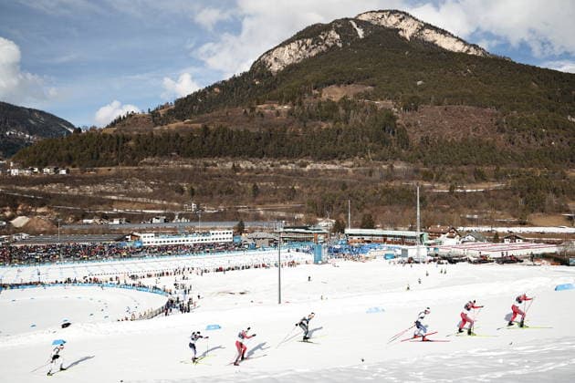 ITALY - FEBRUARY 8, 2026: Skiers compete in the men s 10km+10km skiathlon at Tesero Cross-Country Stadium during the 2026 Winter Olympic Games, Olympische Spiele, Olympia, OS Mikhail Tereshchenko TASS  88384857