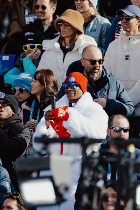 OLYMPICS - Winter Olympic Games, Olympische Spiele, Olympia, OS Milano Cortina 2026 CORTINA D AMPEZZO,ITALY,08.FEB.26 - OLYMPICS, ALPINE SKIING - Winter Olympic Games Milano Cortina 2026,, downhill, women. Image shows Snoop Dogg.  GEPAxpictures xAlexanderxSolc