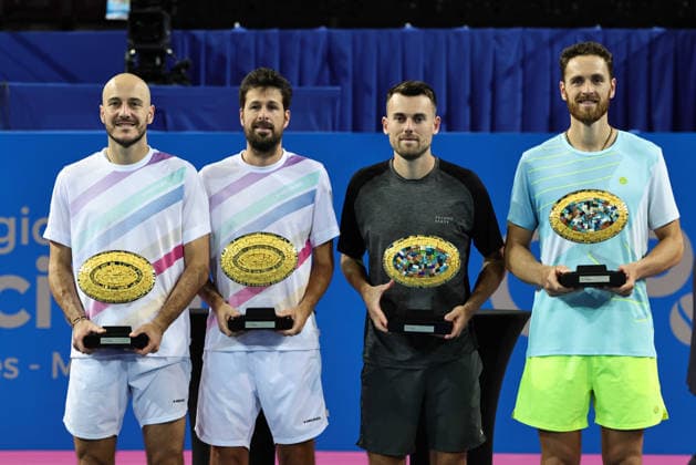 TENNIS : Finale Open Occitanie ATP, Tennis Herren 250 - 08 02 2026 Constantin FRANTZEN (GER) Robin HAASE (NED), Theo ARRIBAGE (FRA) Albano OLIVETTI (FRA) lors de la finale doubles du tournoi Open Occitanie ATP 250 a la Sud de France Arena de Montpellier, le 8 fevrier 2026. MontpellierFrance  Copyright: xValentinaxClaretx
