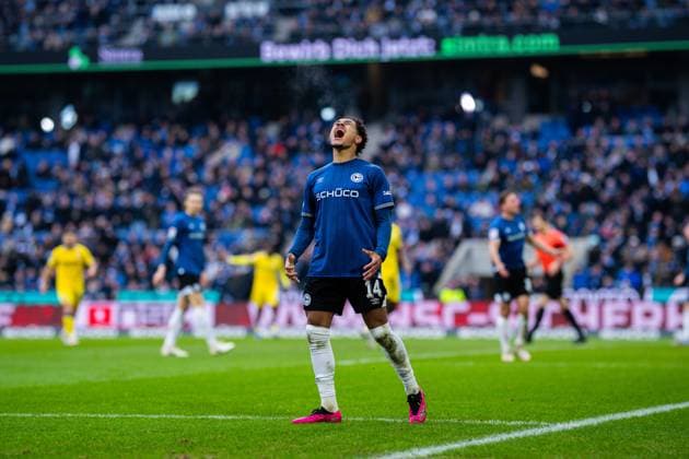 08 02 2026 Soccer, 2025 2026, 2 Bundesliga, 21 Matchday, DSC Arminia Bielefeld Eintracht Braunschweig Monju Momuluh Bielefeld DFL REGULATIONS PROHIBIT ANY USE OF PHOTOGRAPHS AS IMAGE SEQUENCES AND OR QUASI VIDEO