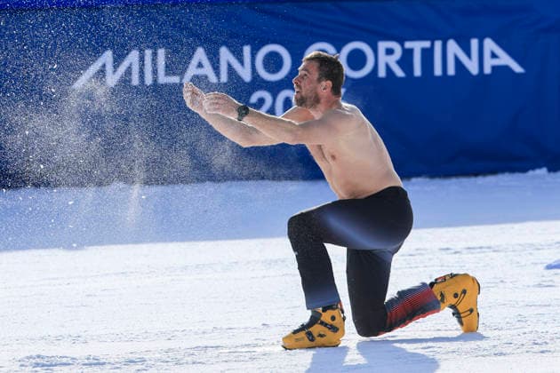 OLYMPICS - Winter Olympic Games, Olympische Spiele, Olympia, OS Milano Cortina 2026 LIVIGNO,ITALY,08.FEB.26 - OLYMPICS, SNOWBOARD - Winter Olympic Games Milano Cortina 2026, Parallel Giant Slalom, final, women, men. Image shows the rejoicing of Benjamin Karl (AUT).  GEPAxpictures xWolfgangxGrebien