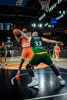 Neu Ulm, Germany, 08 02 26 Malik Osborne ratiopharm ulm and Maik Zirbes VET CONCEPT Gladiators Trier in a duel during the Basketball Bundesliga match between ratiopharm ulm vs VET CONCEPT Gladiators Trier at ratiopharm Arena on February 08, 2026 in Neu Ulm, Germany Photo by Harry Langer DeFodi Images ratiopharm Arena, Germany, 08 02 26 Malik Osborne ratiopharm ulm and Maik Zirbes VET CONCEPT Gladiators Trier battle for the ball during the Basketball Bundesliga match between ratiopharm ulm vs VET CONCEPT Gladiators Trier at Neu Ulm on February 8, 2026 in ratiopharm Arena, Germany Photo by Harry Langer DeFodi Images Photo by Harry Langer DeFodi Images