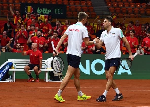 Davis Cup Bulgaria vs Belgium in Plovdiv Alexander Donski and Pyotr Nesterov of Bulgaria in react during the doubles for the first round qualifiers of Davis Cup between Bulgaria and Belgium in Plovdiv, Bulgaria. on February 08.2026. Plovdiv Bulgaria  Copyright: xMatrixxImagesx xVassilxDonevx