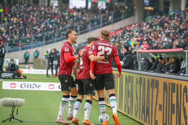 Germany Soccer 2 Bundesliga 2025 26, 21 Matchday Hannover 96 vs Holstein Kiel Heinz von Heiden Arena Stadion Hannover Goal celebration Stefan Teitur ÃžorÃ°arson Stefan Teitur Thordarson Hannover 96, 23 Enzo Leopold Hannover 96, 8 Virgil GhiÅ£Äƒ Virgil Ghita Hannover 96, 5 Hannover Copyright: xAymanxAlahmedx