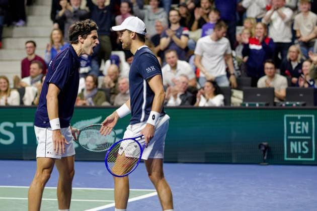 Tennis Coupe Davis - France - Slovaquie au Portel PHOTOPQR VOIX DU NORD JOHAN BEN AZZOUZ ; 08 02 2026 ; Le Portel, le 8 fevrier 2026. Tennis Coupe Davis (premier tour) - France - Slovaquie au chaudron au Portel. Victoire pour le double de Benjamin Bonzi et Pierre-Hugues Herbert. PHOTO JOHAN BEN AZZOUZ LA VOIX DU NORD - Le Portel, France, feb 8th 2026. Davis Cup : France vs Slovakia - Nord France  Copyright: xPHOTOPQR VOIXxDUxNORD MAXPPPxJOHANxBENxAZZOUZx 20260208VDN7997 20260208VDN7997