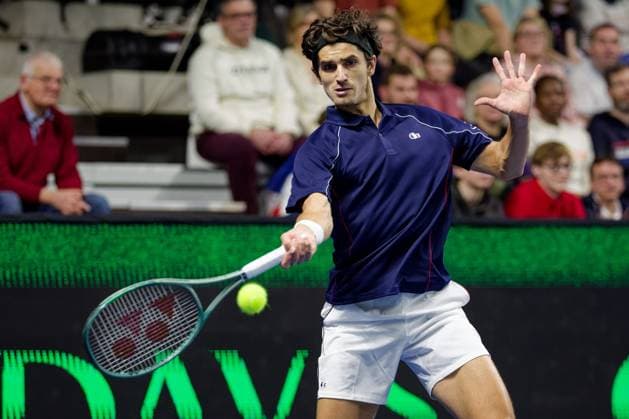 Tennis Coupe Davis - France - Slovaquie au Portel PHOTOPQR VOIX DU NORD JOHAN BEN AZZOUZ ; 08 02 2026 ; Le Portel, le 8 fevrier 2026. Tennis Coupe Davis (premier tour) - France - Slovaquie au chaudron au Portel. Victoire pour le double de Benjamin Bonzi et Pierre-Hugues Herbert. PHOTO JOHAN BEN AZZOUZ LA VOIX DU NORD - Le Portel, France, feb 8th 2026. Davis Cup : France vs Slovakia - Nord France  Copyright: xPHOTOPQR VOIXxDUxNORD MAXPPPxJOHANxBENxAZZOUZx 20260208VDN8167 20260208VDN8167