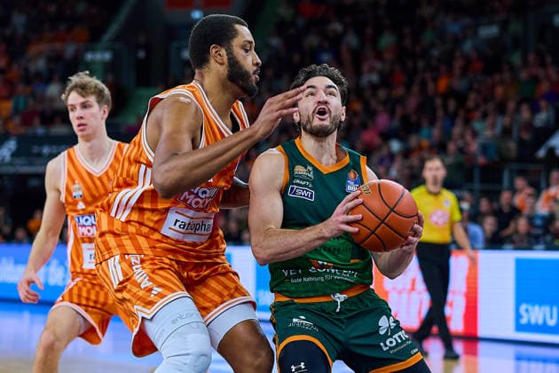 duel, duel between Joel Soriano ratiopharm ulm, 12 and Clayton Guilozet Gladiators Trier, 04 GER, ratiopharm ulm vs Gladiators Trier, Basketball, 21 Matchday, EasyCredit Bundesliga, Season 2025 2026, 08 02 2026 GER, ratiopharm ulm vs Gladiators Trier, Basketball, 21 Matchday, EasyCredit Bundesliga, Season 2025 2026, 08 02 2026 Neu Ulm Copyright: xEibner-Pressefoto GeraldxOelze-dexStoppanyx EP_ODS