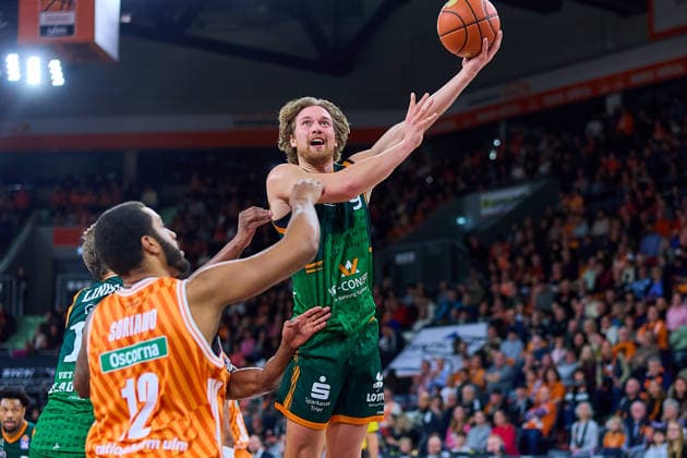 Marco Hollersbach Gladiators Trier, 09 , Joel Soriano ratiopharm ulm, 12 GER, ratiopharm ulm vs Gladiators Trier, Basketball, 21 Matchday, EasyCredit Bundesliga, Season 2025 2026, 08 02 2026 GER, ratiopharm ulm vs Gladiators Trier, Basketball, 21 Matchday, EasyCredit Bundesliga, Season 2025 2026, 08 02 2026 Neu Ulm Copyright: xEibner-Pressefoto GeraldxOelze-dexStoppanyx EP_ODS