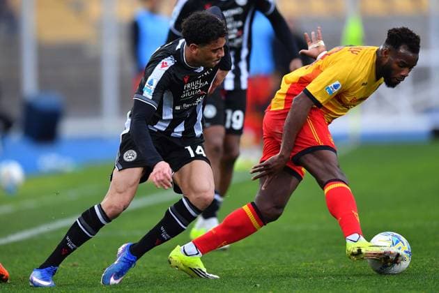 Lecce s midfielder Lassana Coulibaly (29 US Lecce) and Udinese s Central Midfielder Arthur Atta (14 Udinese Calcio) in action during the Serie A Enilive soccer matchday 24 between US Lecce and Udinese Calcio at the Via del Mare Stadium in Lecce, Italy, Sunday, February 08, 2026. (Credit Image: Giovanni Evangelista LaPresse)  Copyright: xGiovannixEvangelista LaPressex