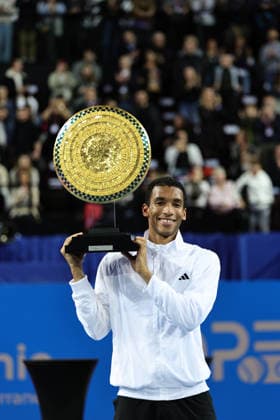 TENNIS : Finale Open Occitanie ATP, Tennis Herren 250 - 08 02 2026 Felix AUGER-ALIASSIME (CAN) vainqueur de la finale 2026 de l™Open Occitanie ATP 250 a la Sud de France Arena de Montpellier, le 8 fevrier 2026. MontpellierFrance  Copyright: xValentinaxClaretx