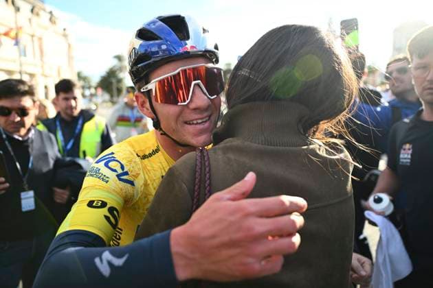Tour of Valencia 2026 Stage 5 VALENCIA, SPAIN - FEBRUARY 08 : Evenepoel Remco (BEL) of Red Bull BORA Hansgrohe celebrates the victory with Oumaima Rayane after stage 5 of the 77th edition of Volta a la Comunitat Valenciana an UCI ProSeries 2.Pro cycling road race stage for Men Elite of 93.8 km with start in Betera and finish in Valencia on February 8, 2026 in Valencia, Spain, 08 02 2026 Valencia Spain  Copyright: xVincentxKalutx