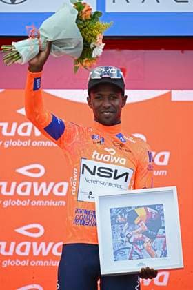 Tour of Valencia 2026 Stage 5 VALENCIA, SPAIN - FEBRUARY 08 : Girmay Biniam (ERI) of NSN Cycling Team pictured during the podium ceremony of stage 5 of the 77th edition of Volta a la Comunitat Valenciana an UCI ProSeries 2.Pro cycling road race stage for Men Elite of 93.8 km with start in Betera and finish in Valencia on February 8, 2026 in Valencia, Spain, 08 02 2026 Valencia Spain  Copyright: xVincentxKalutx