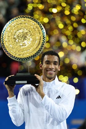 TENNIS : Finale Open Occitanie ATP, Tennis Herren 250 - 08 02 2026 Felix AUGER-ALIASSIME (CAN) vainqueur de la finale 2026 de l™Open Occitanie ATP 250 a la Sud de France Arena de Montpellier, le 8 fevrier 2026. MontpellierFrance  Copyright: xValentinaxClaretx
