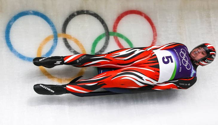 ITALY - FEBRUARY 8, 2026: Jonas Mueller of Austria competes in Run 3 in men s singles luge event at Cortina Sliding Centre in Cortina dâ€™Ampezzo during the 2026 Winter Olympic Games, Olympische Spiele, Olympia, OS Peter Kovalev TASS  88392810