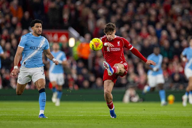 Football - FA Premier League - Liverpool FC v Manchester City FC LIVERPOOL, ENGLAND - Sunday, February 8, 2026: Liverpool s Milos Kerkez during the FA Premier League match between Liverpool FC and Manchester City FC at Anfield. (Photo by David Rawcliffe Propaganda) LIVERPOOL Anfield MERSEYSIDE ENGLAND  Copyright: xDavidxRawcliffex P2026-02-08-Liverpool_Man_City-41