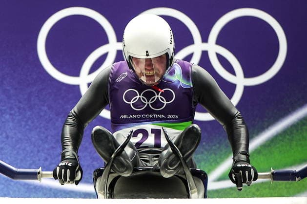ITALY - FEBRUARY 8, 2026: AIN athlete Pavel Repilov from Russia competes in Run 3 of the men s singles luge event at Cortina Sliding Centre in Cortina dâ€™Ampezzo during the 2026 Winter Olympic Games, Olympische Spiele, Olympia, OS Peter Kovalev TASS  88395187