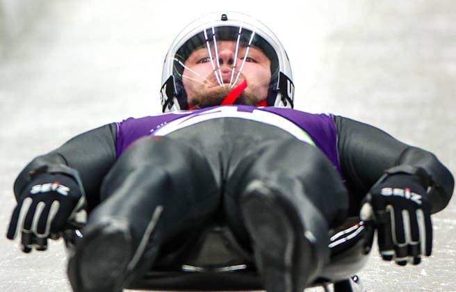 ITALY - FEBRUARY 8, 2026: AIN athlete Pavel Repilov from Russia competes in Run 3 of the men s singles luge event at Cortina Sliding Centre in Cortina dâ€™Ampezzo during the 2026 Winter Olympic Games, Olympische Spiele, Olympia, OS Peter Kovalev TASS  88395293
