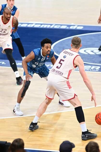 Scene with Niels Giffey 5 FC Bayern Basketball and Eric Reed Jr 43 MLP Academics Heidelberg in action easyCredit BBL MLP Academics Heidelberg - FC Bayern Munich Basketball 08 02 2026 Copyright: xMichaelxGelhardtx