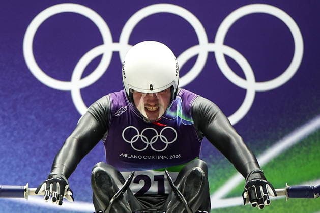 ITALY - FEBRUARY 8, 2026: AIN athlete Pavel Repilov from Russia competes in Run 3 of the men s singles luge event at Cortina Sliding Centre in Cortina dâ€™Ampezzo during the 2026 Winter Olympic Games, Olympische Spiele, Olympia, OS Peter Kovalev TASS  88395815