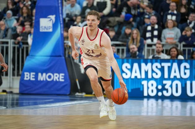 Basketball easyCredit BBL, Matchday 19, MLP Academics Heidelberg FC Bayern Munich Basketball on 08 02 2026 in Heidelberg SNP Dome , Germany, Season 2025 2026 Justus Hollatz 21, FCB in focus Heidelberg SNP Dome Germany Copyright: xChristophxKinzingerx