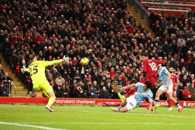 Cody Gakpo of Liverpool shoots Liverpool v Manchester City, Premier League, Football, Anfield, Liverpool, UK - 08 Feb 2026Liverpool Anfield United Kingdom EDITORIAL USE ONLY No use with unauthorised audio, video, data, fixture lists, club league logos or live services. Online in-match use limited to 120 images, no video emulation. No use in betting, games or single club league player publications. Copyright: xRyanxBrowne Shutterstockx 16524446ca