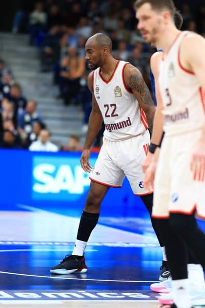 Scene with Isiaha Mike 22 FC Bayern Basketball and 3 FC Bayern Basketball on the court easyCredit BBL MLP Academics Heidelberg - FC Bayern Munich Basketball 08 02 2026 Copyright: xMichaelxGelhardtx