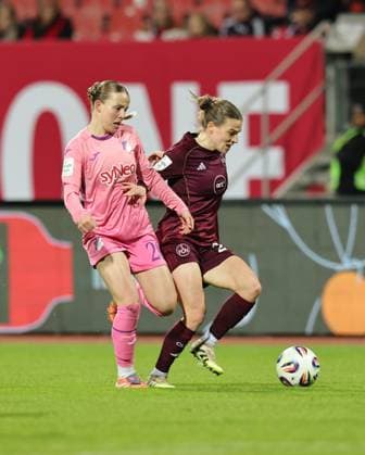 08 02 2026 Soccer Season 2025 2026 1 Women Soccer Bundesliga 17 Matchday 1 FC Nürnberg FCN Club TSG 1899 Hoffenheim Sportfoto Zink DaMa xdaxmax Laura Gloning 20, TSG Hoffenheim Nastassja Lein 24, 1 FC Nürnberg FCN