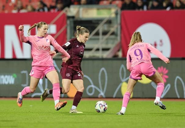 08 02 2026 Soccer Season 2025 2026 1 Women Soccer Bundesliga 17 Matchday 1 FC Nürnberg FCN Club TSG 1899 Hoffenheim Sportfoto Zink DaMa xdaxmax Laura Gloning 20, TSG Hoffenheim Nastassja Lein 24, 1 FC Nürnberg FCN Jill Janssens 9, TSG Hoffenheim