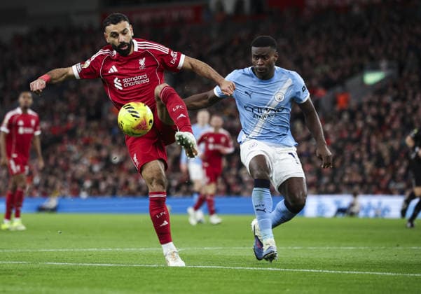 Liverpool v Manchester City, FA Premier League 08.02.26 Liverpool v Manchester City, FA Premier League Bradley Ormesher The Times Mohamed Salah of Liverpool and Marc Guéhi of Manchester City  Copyright: xBradleyxOrmesherx NINTCHDBPICT001057460703
