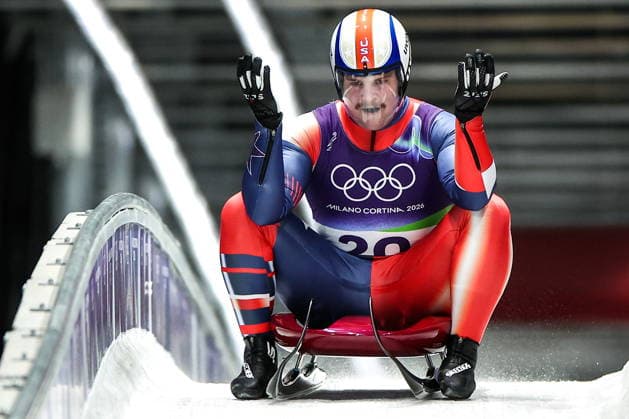 ITALY - FEBRUARY 8, 2026: Matthew Greiner of the USA competes in Run 3 of the men s singles luge event at Cortina Sliding Centre in Cortina dâ€™Ampezzo during the 2026 Winter Olympic Games, Olympische Spiele, Olympia, OS Peter Kovalev TASS  88397731