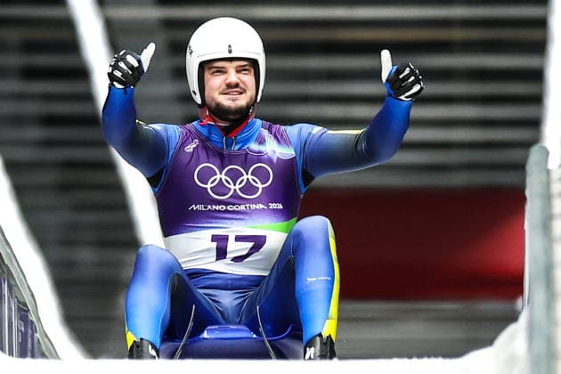 ITALY - FEBRUARY 8, 2026: Anton Dukach of Ukraine competes in Run 3 of the men s singles luge event at Cortina Sliding Centre in Cortina dâ€™Ampezzo during the 2026 Winter Olympic Games, Olympische Spiele, Olympia, OS Peter Kovalev TASS  88397883