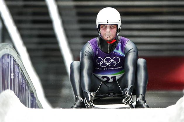 ITALY - FEBRUARY 8, 2026: AIN athlete Pavel Repilov from Russia competes in Run 3 of the men s singles luge event at Cortina Sliding Centre in Cortina dâ€™Ampezzo during the 2026 Winter Olympic Games, Olympische Spiele, Olympia, OS Peter Kovalev TASS  88398007