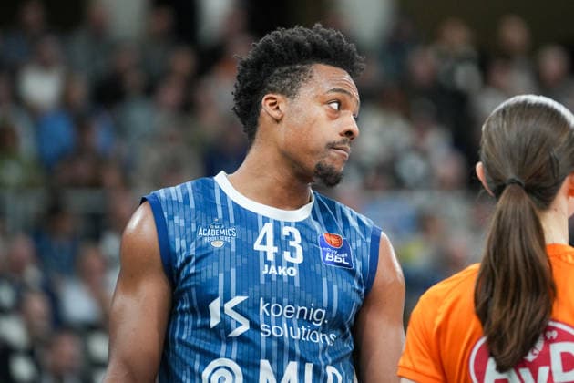 Basketball easyCredit BBL, Matchday 19, MLP Academics Heidelberg FC Bayern Munich Basketball on 08 02 2026 in Heidelberg SNP Dome , Germany, Season 2025 2026 Eric Reed Jr 43, MLP in focus Heidelberg SNP Dome Germany Copyright: xChristophxKinzingerx