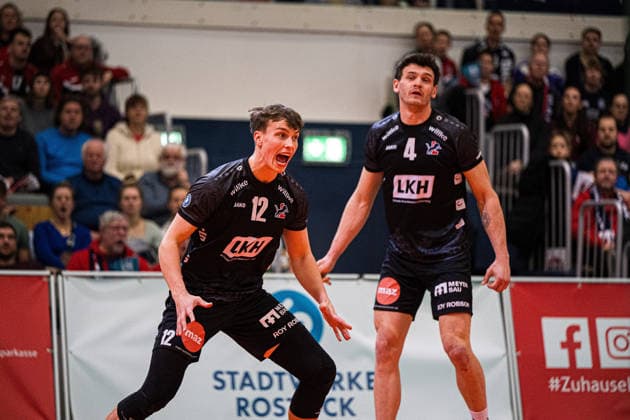 Volleyball I Men I Season 2025 2026 I Bundesliga I SV Warnemünde SVG Lüneburg I 07 02 2026 Santeri Riku Matias Välimaa 12, SVG Lüneburg celebrates after winning a point Copyright: xLobeca Björn-OlexKehmx